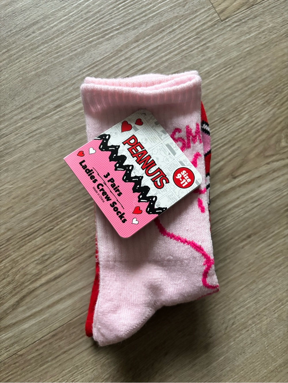 (3pack) Peanuts  Snoopy Ladies' Crew Socks - Pink